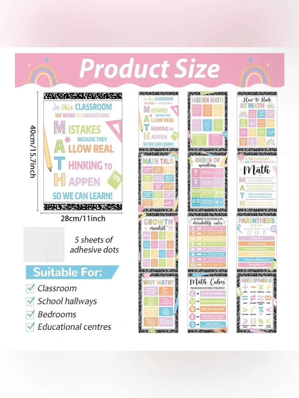 12PCS Composition Math Posters Classroom Inspirational Math Bulletin Board
